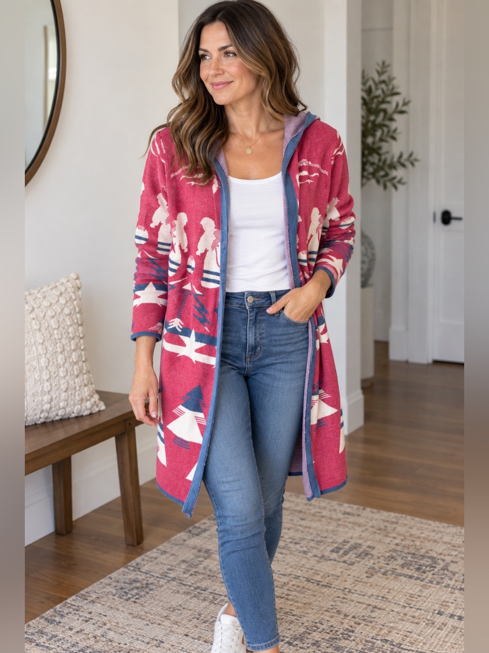 Tasha Polizzi Open-Front Hooded Western Aztec Sweater Size Small 100% Cotton